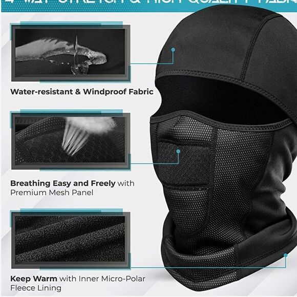 BALACLAVA SKI MASK BLACK HOOD COLD WEATHER WINTER FACE MASK WITH SUN PROTECTION - Picture 4 of 6
